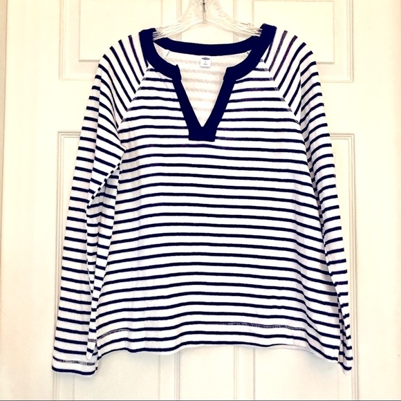 Old Navy Tops - 🌸3/$25 🆕 OLD NAVY Blue and White Stripe V-neck Relaxed Fit Sweatshirt, Size M